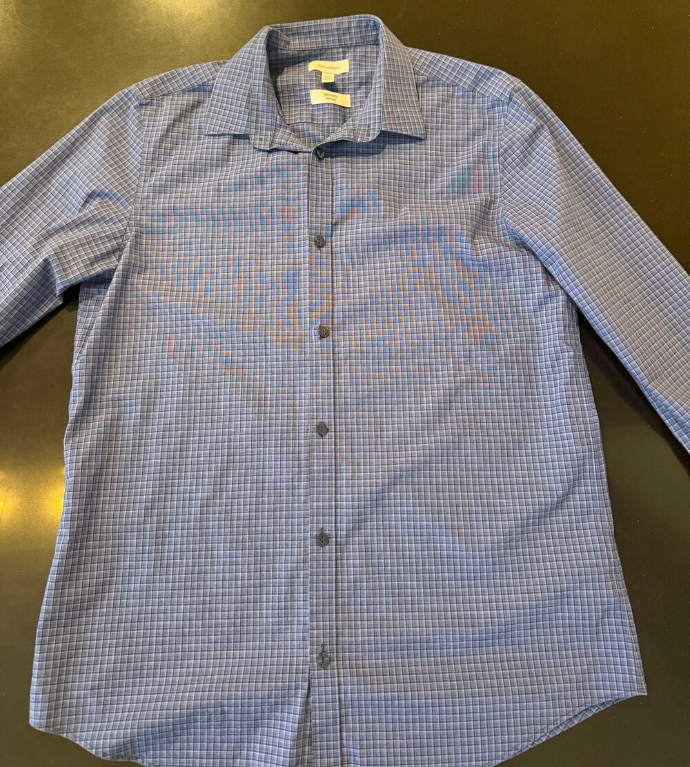 Calvin Klein Infinite Mens Medium Blue Plaid Long Sleeve Button Up Dress Shirt